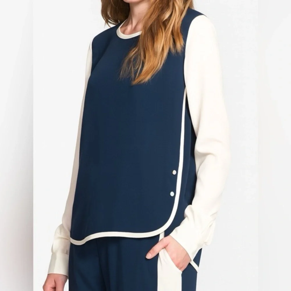 Diane Von Furstenberg sz 6 silk navy Tabatha color block blouse tunic top - Picture 1 of 8